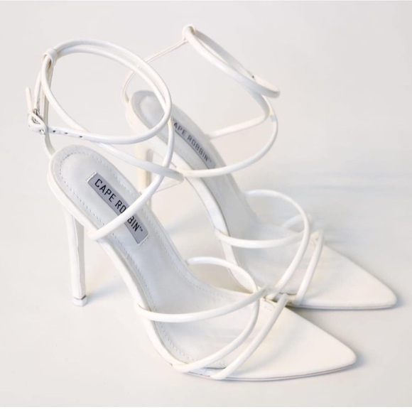 White Pointy Open Toe Ankle Strap Stiletto Heels in size 7 U.S. - Picture 5 of 7